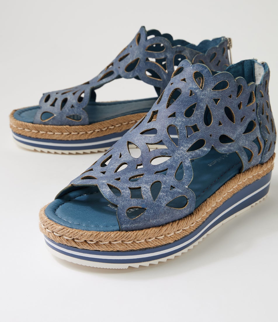 Adely Blue Washed Denim Leather Sandals