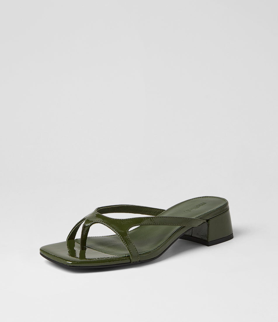 Sieka Olive Crinkle Patent Sandals
