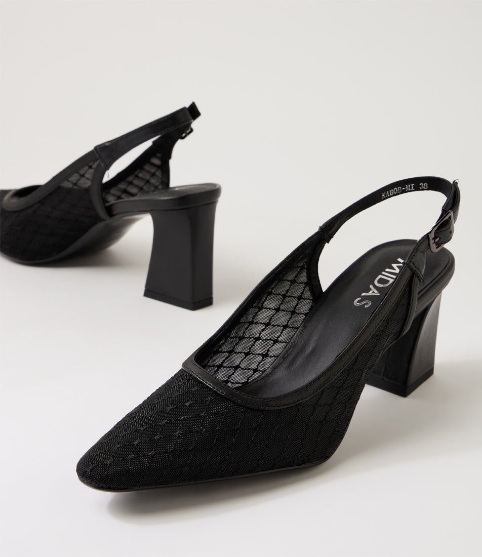 Kabob Black Leather Mesh Slingbacks