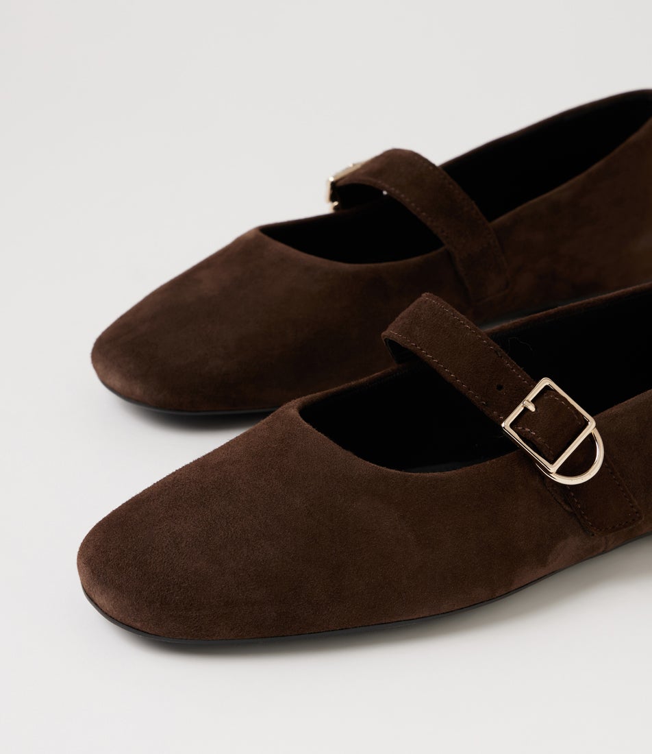 Jolin Mary Jane Coffee Suede Flat Shoes