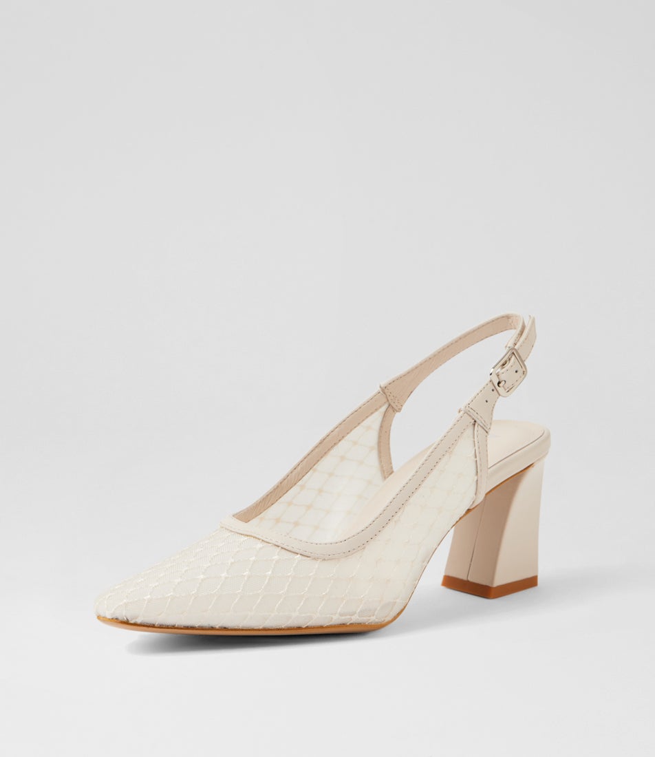 Kabob Ivory Leather Mesh Slingbacks