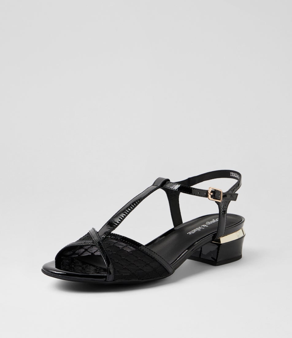 Trainar Black Patent Mesh Sandals