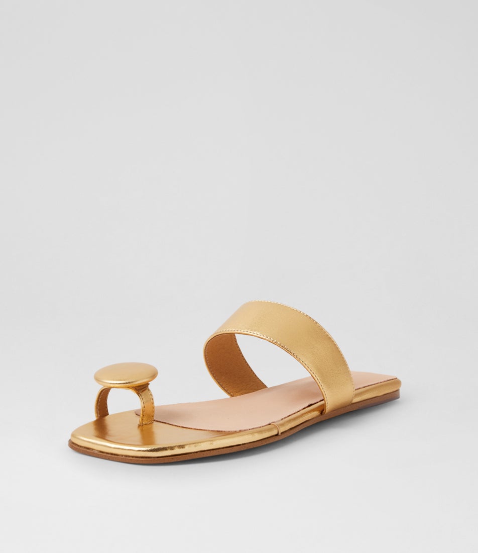 Loxley Old Gold Leather Slides