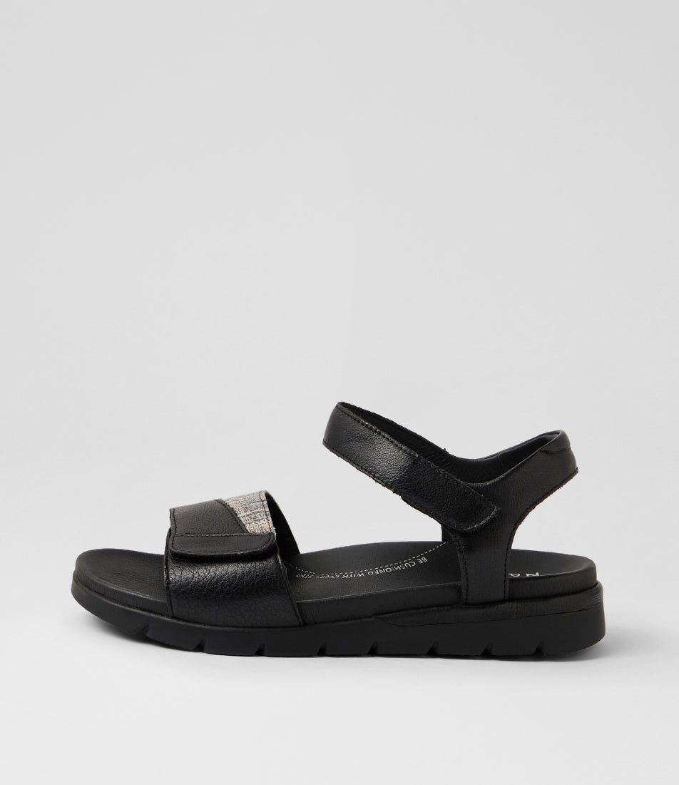 Angiela Xw Black Lizard Leather Sandals