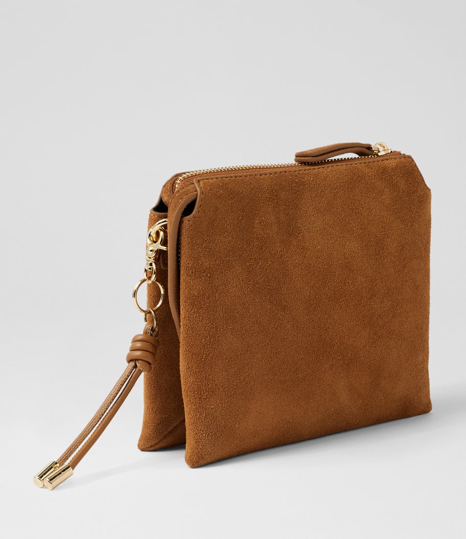 Pauloa Coffee Suede Cross Body Bag
