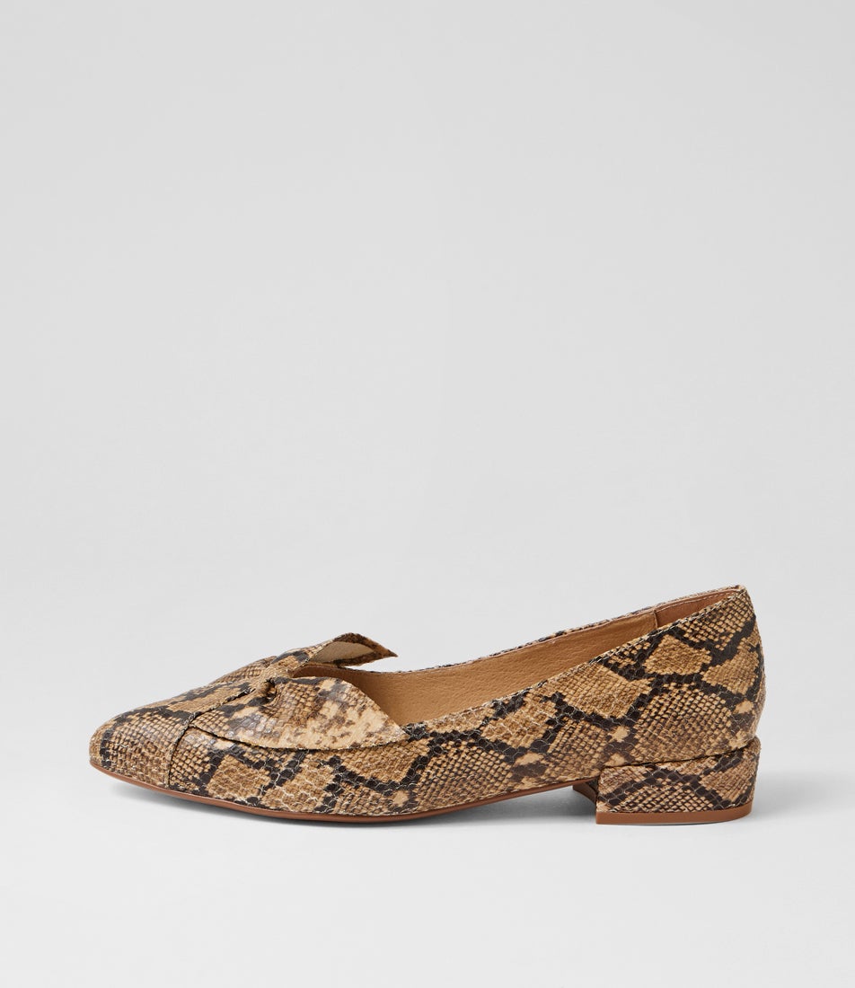 Emlyns Camel Choc Snake Leather Pump Heels