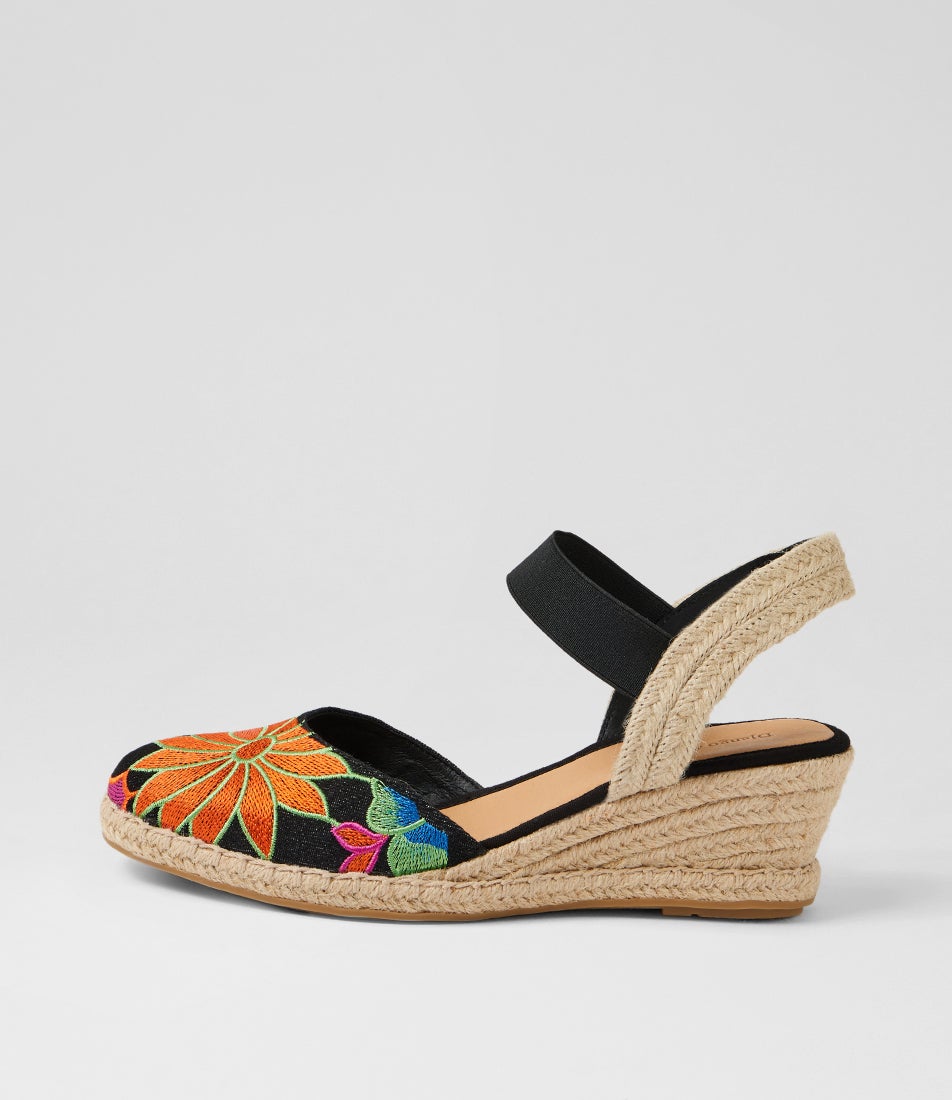 Ruta Black Bright Fabric Wedges