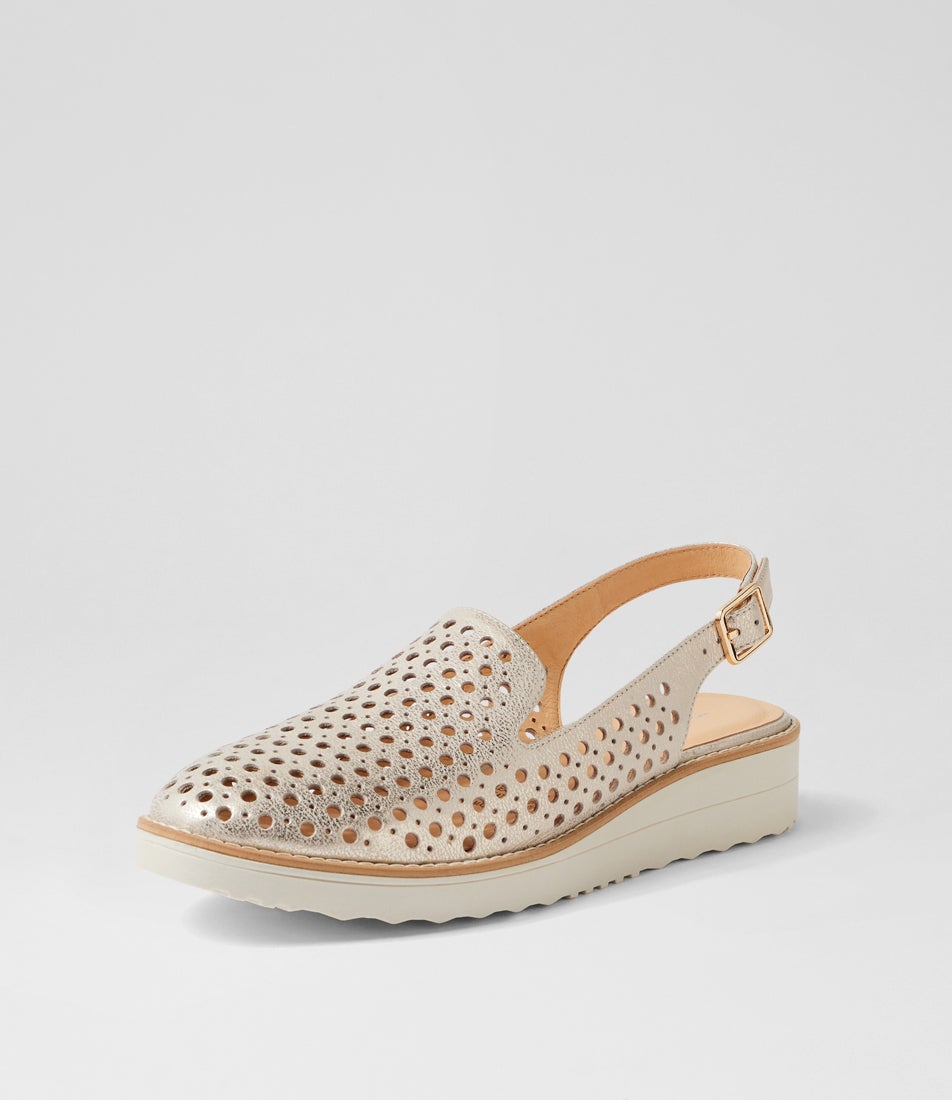 Onula Beige Gold Almond Wash Leather Flat Shoes