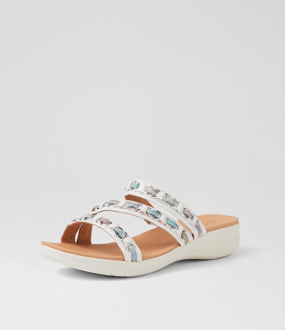 Maybelle White Pastel Melody Leather Sandals