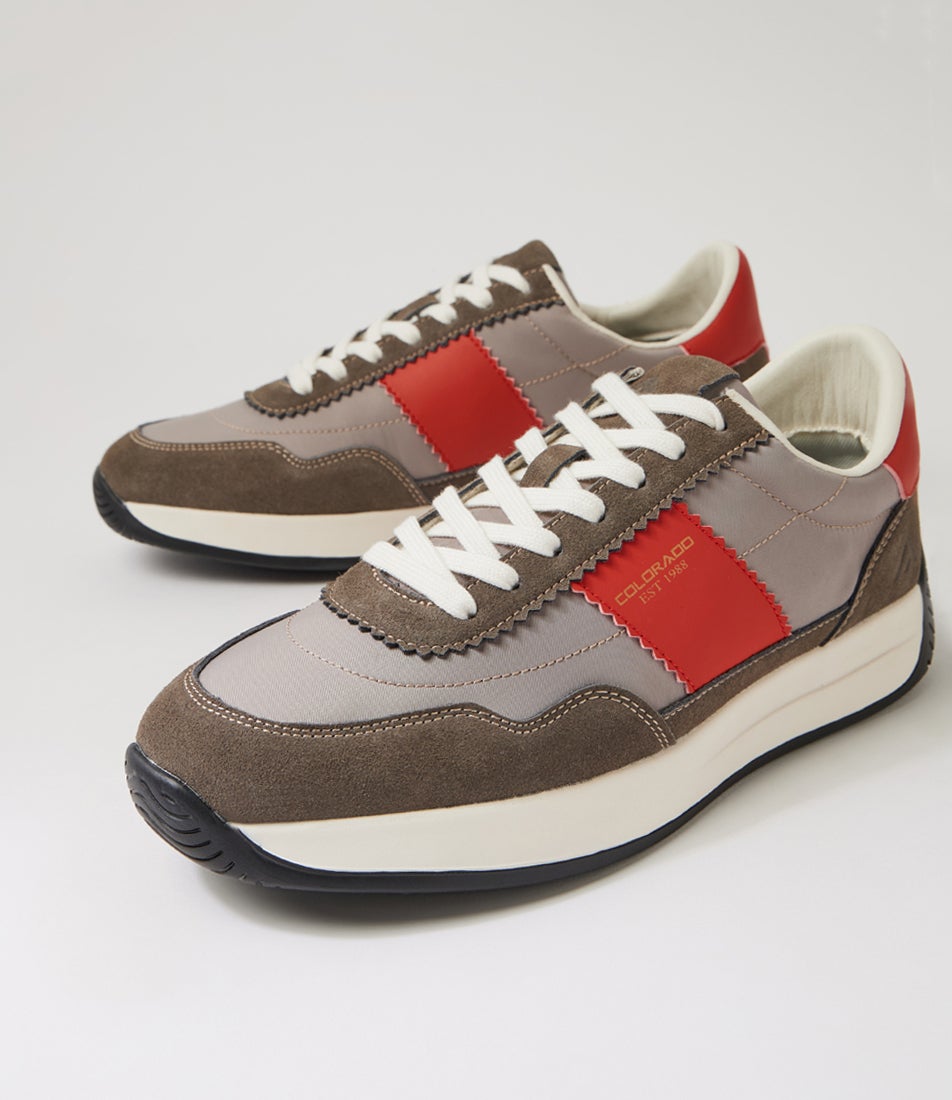 Larny Taupe Vermilion Suede Nylon Lace Up Sneakers