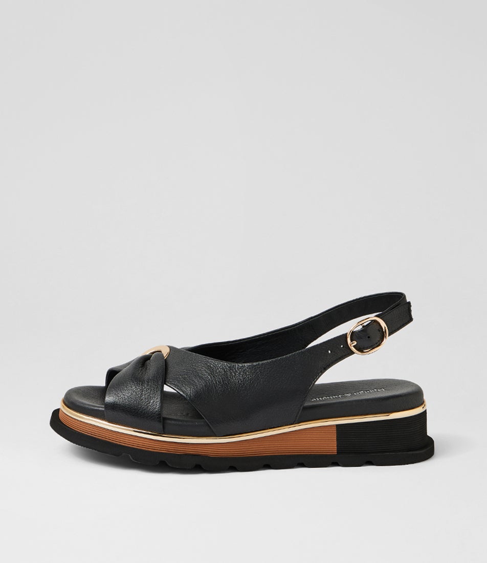 Crystin Black Leather Sandals