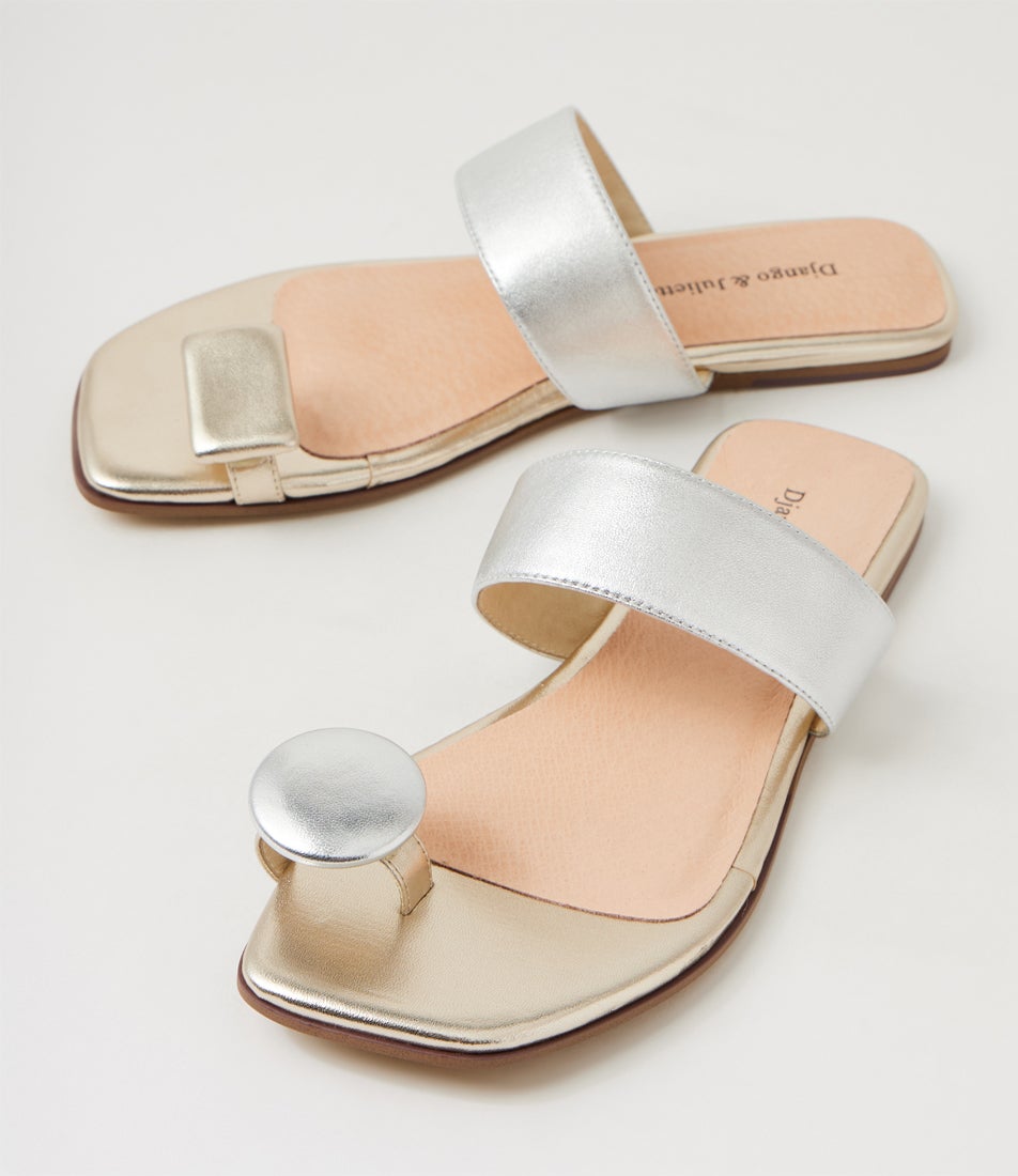 Loxley Silver Pale Gold Leather Slides Loxley Silver Pale Gold Leather Slides