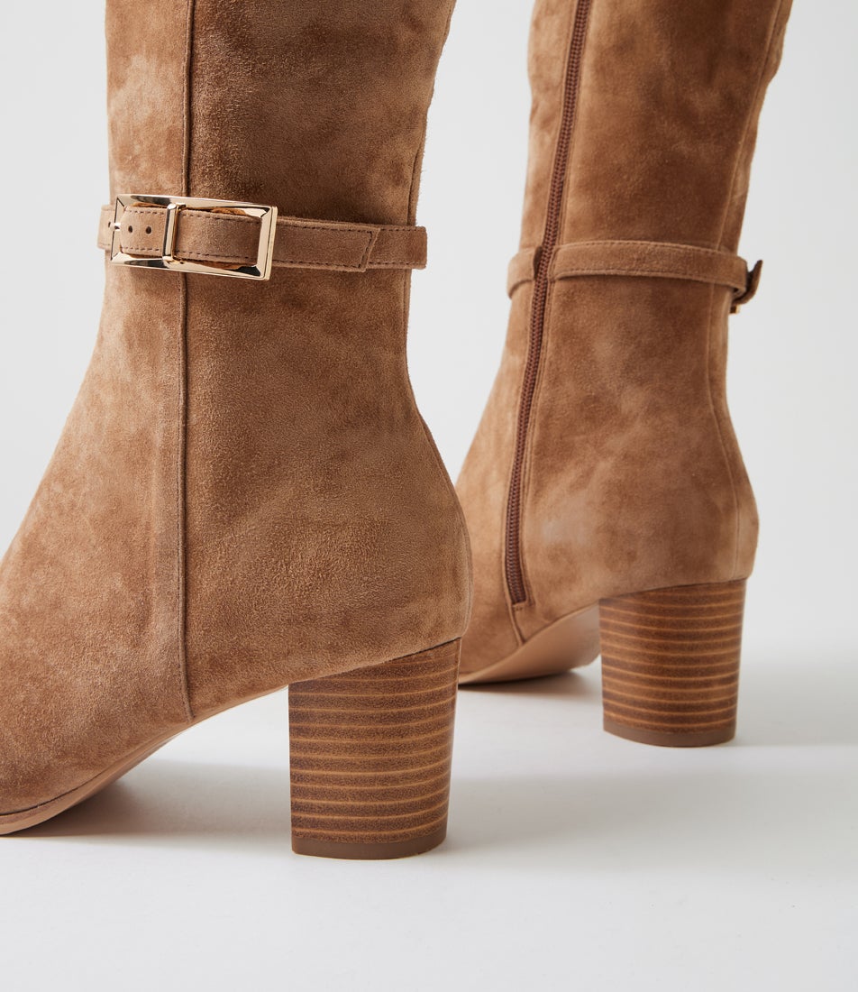 Briellas Light Choc Natural Suede Knee High Boots