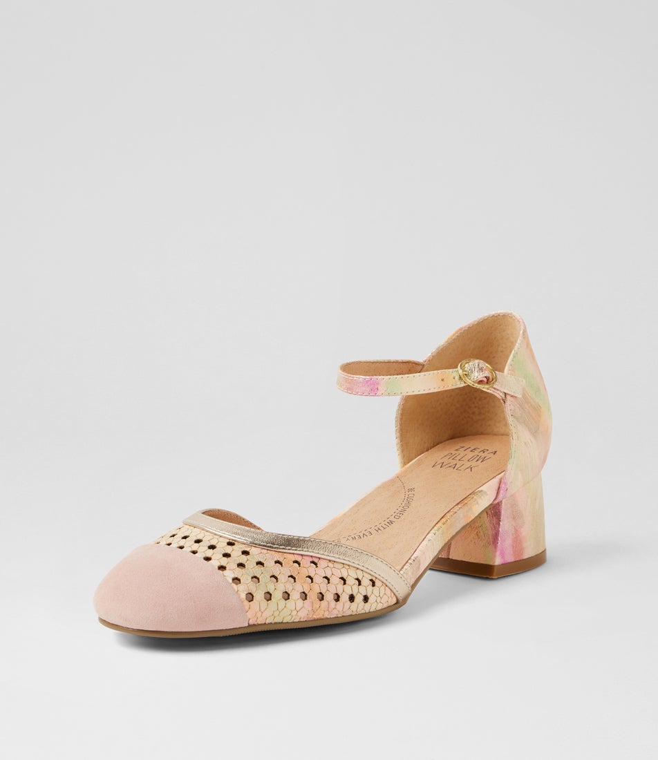Zazza W Pink Peach Multi Pale Gold Suede Heels