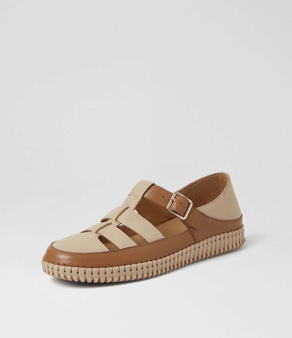 Jolcie Dark Tan Camel Leather Flat Shoes