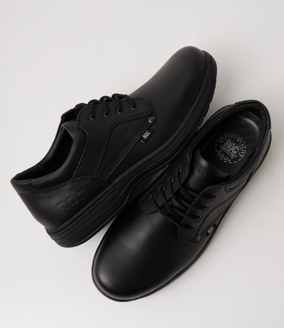 Aero Senior Black Leather Lace Up School Shoes
