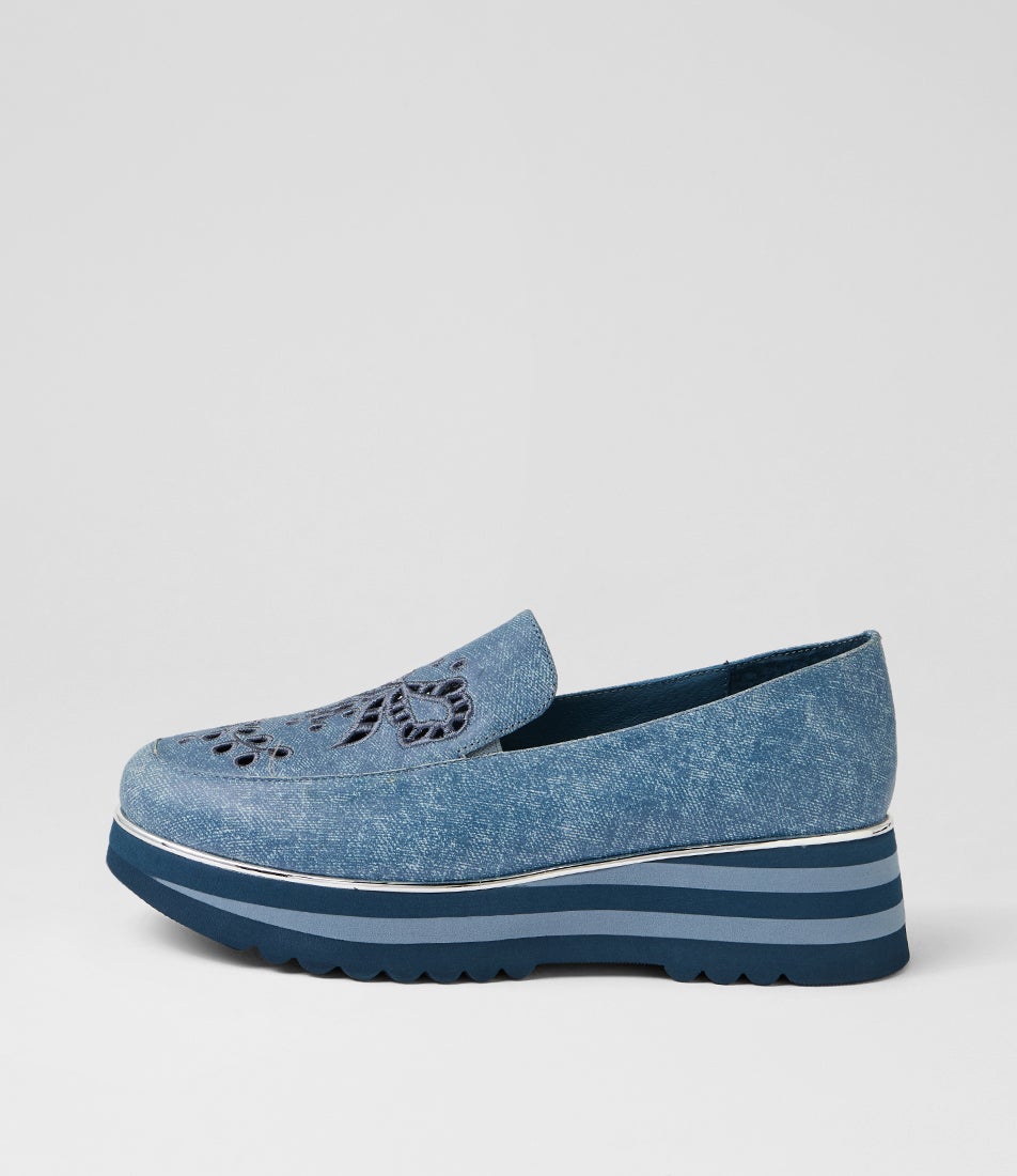 Enakai Blue Denim Leather Loafers