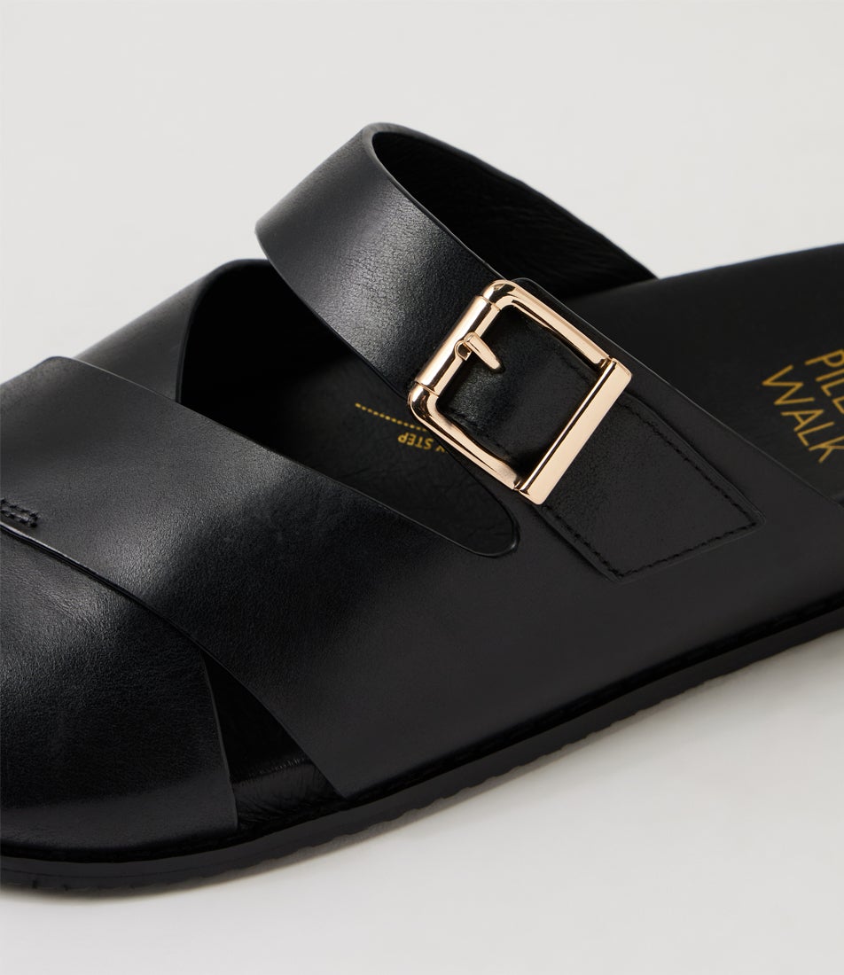 Hegle W Black Leather Sandals