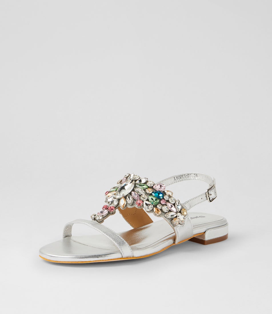 Lacoya Silver Pastel Leather Jewels Sandals
