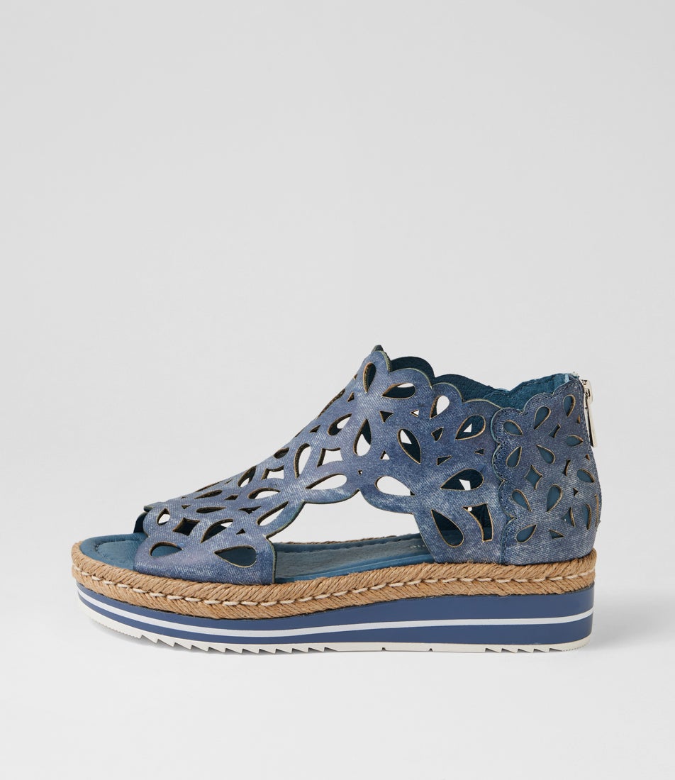 Adely Blue Washed Denim Leather Sandals