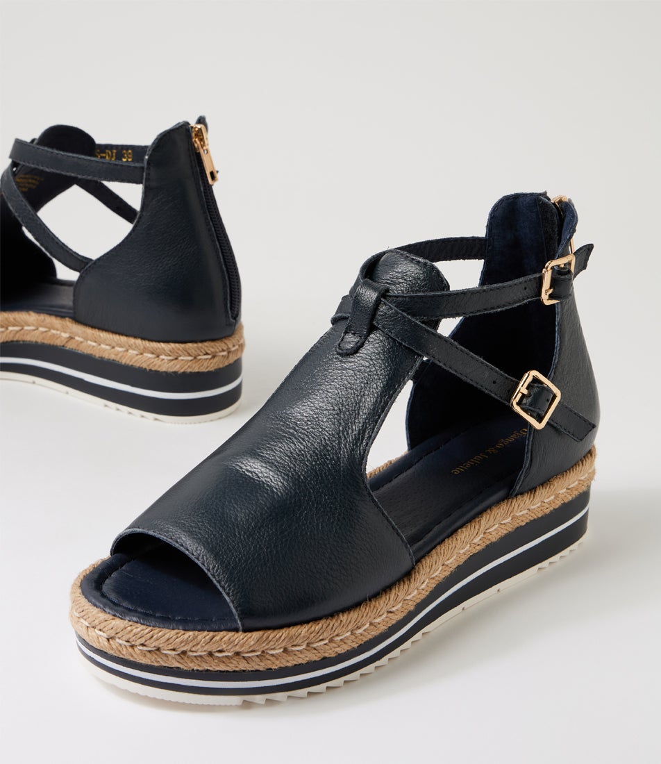 Alexys Navy Leather Espadrilles