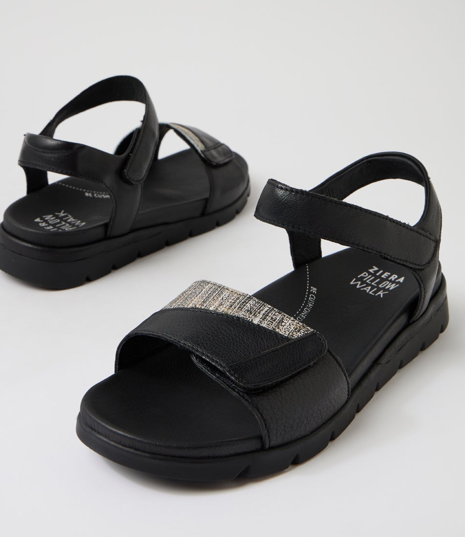 Angiela Xw Black Lizard Leather Sandals