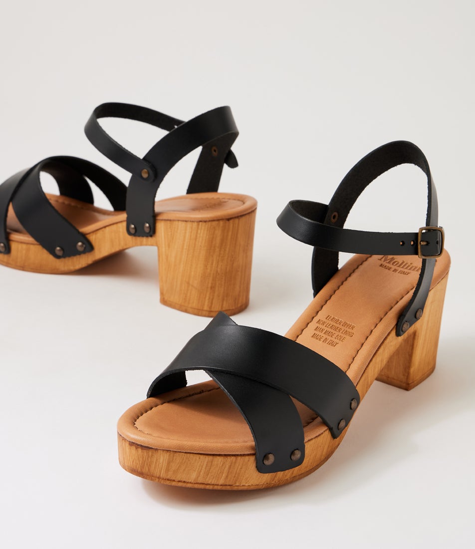 Byron Black Leather Clogs
