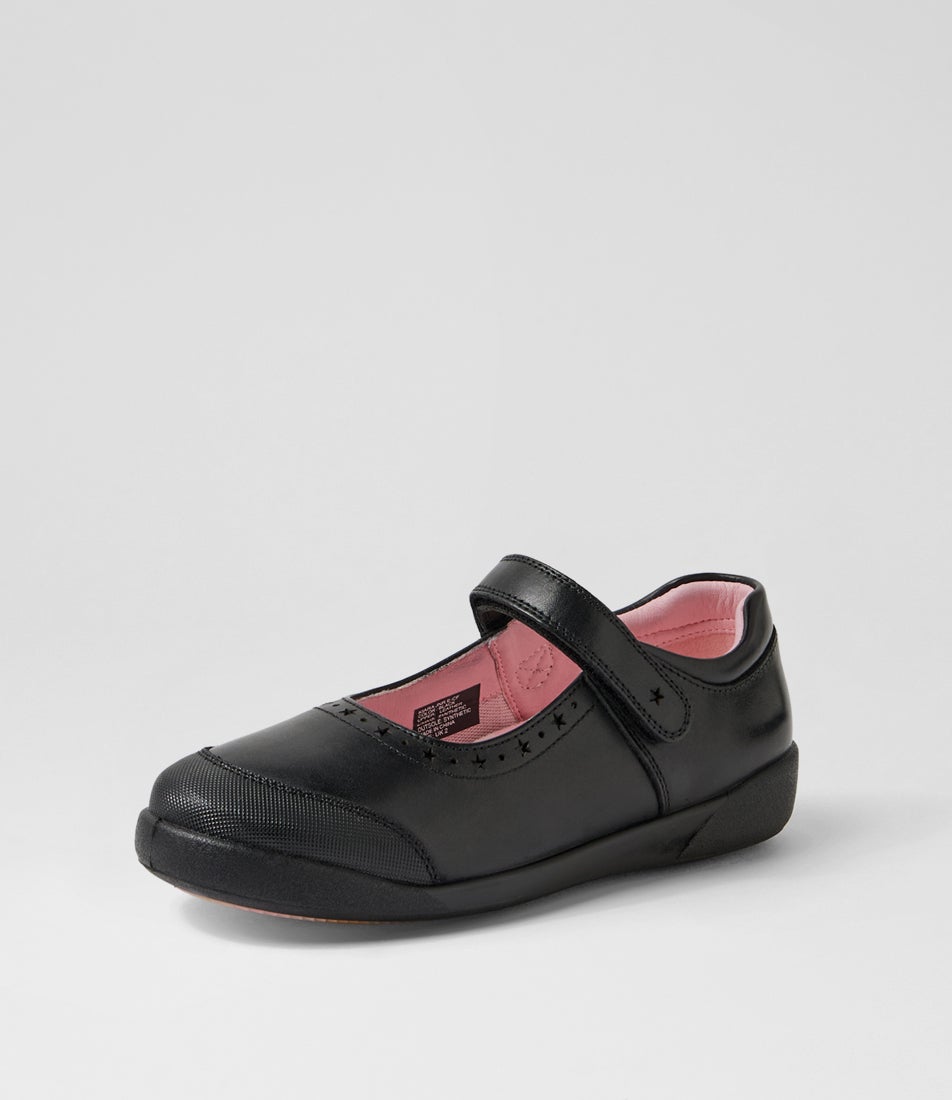 Kiara Junior E Black Daisy Insole Leather Mary Janes