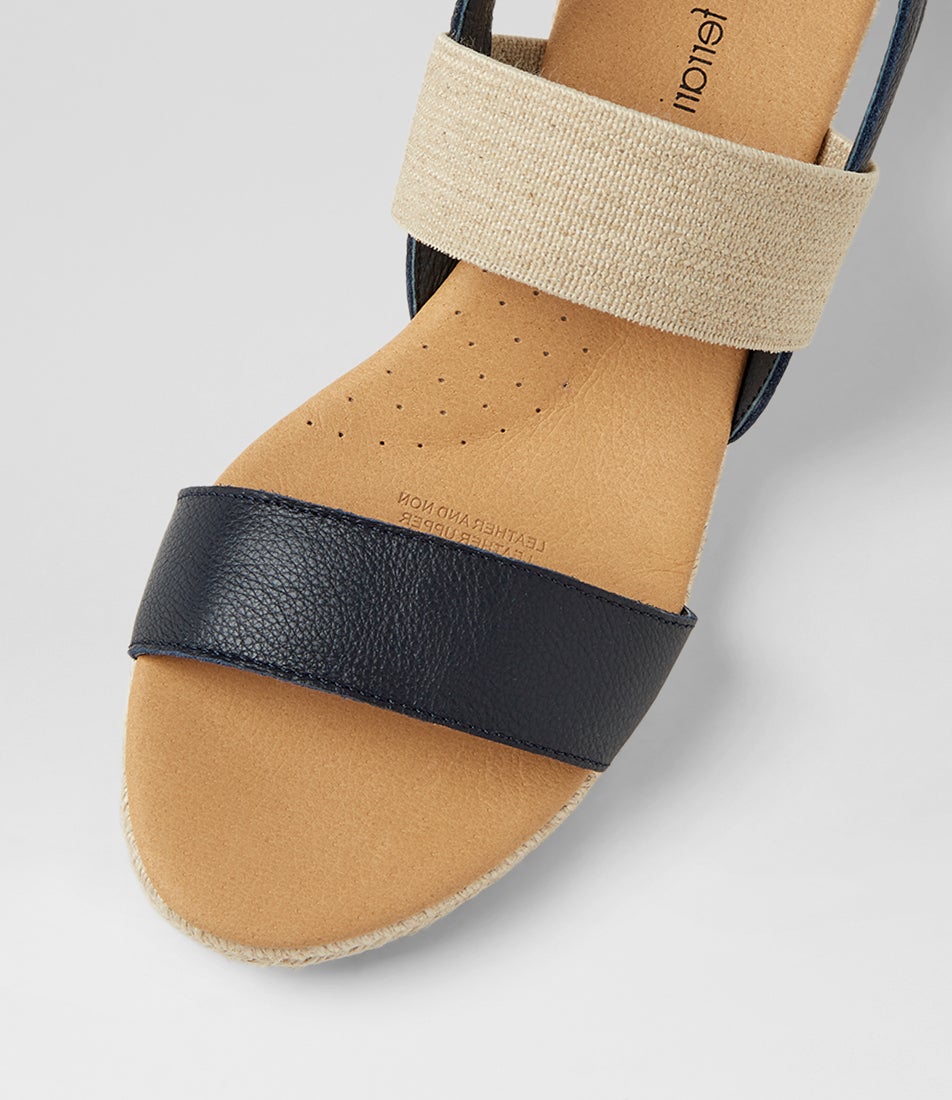 Hola Navy Natural Leather Elastic Sandals