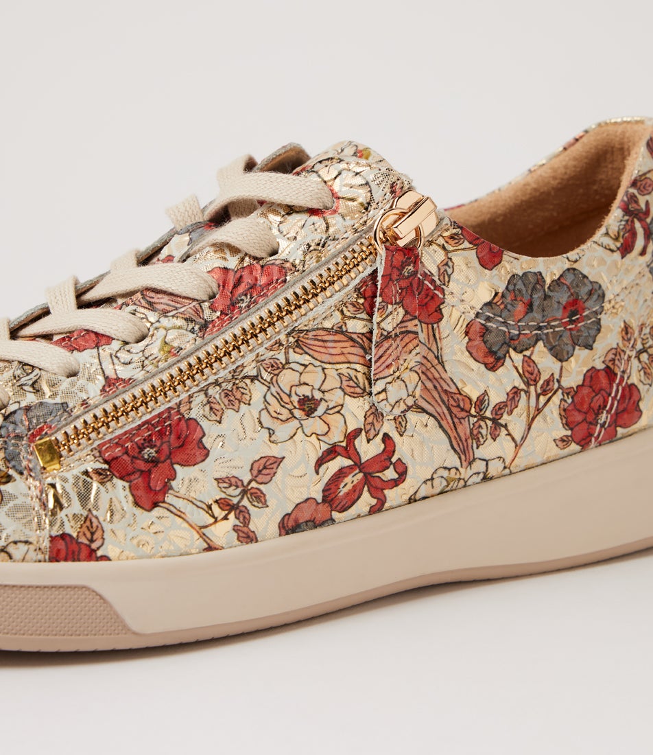 Aito Xf Red Floral Leather Sneakers