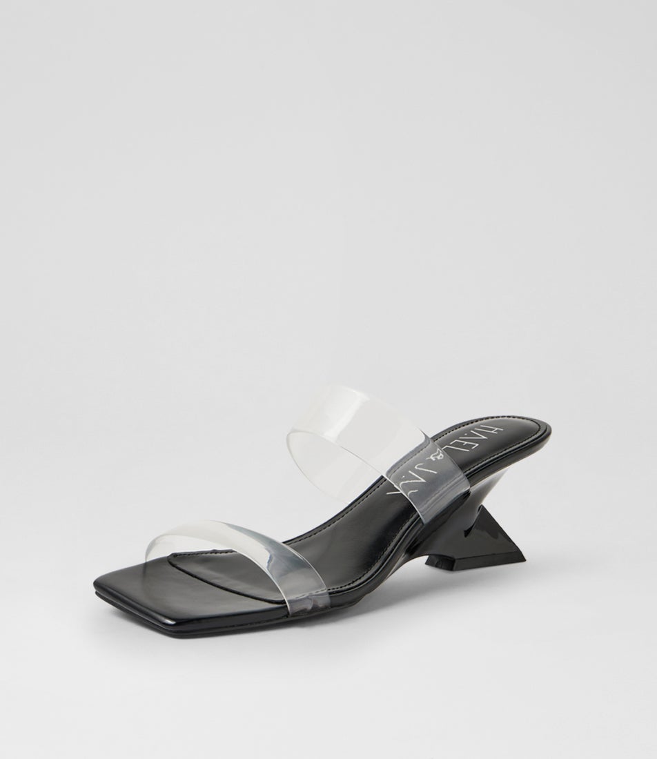 Stars Black Vinylite Leather Wedges