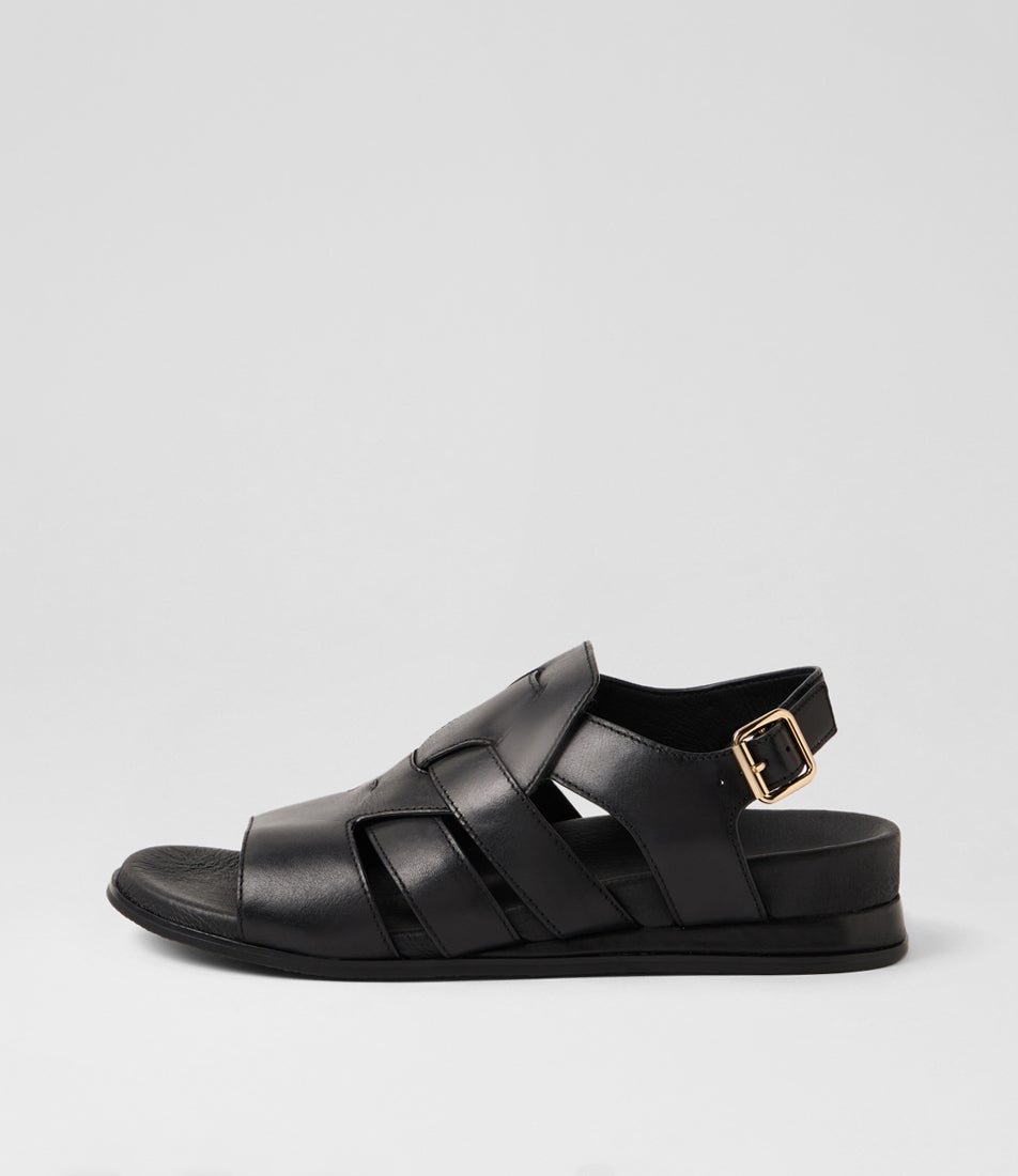 Fromer Black Leather Sandals