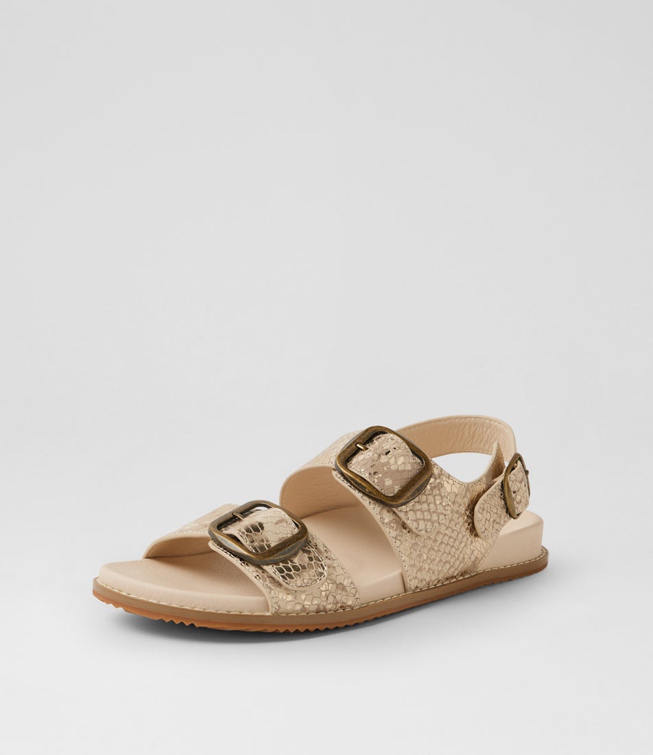 Nikolic Ivory Gold Snake Leather Sandals