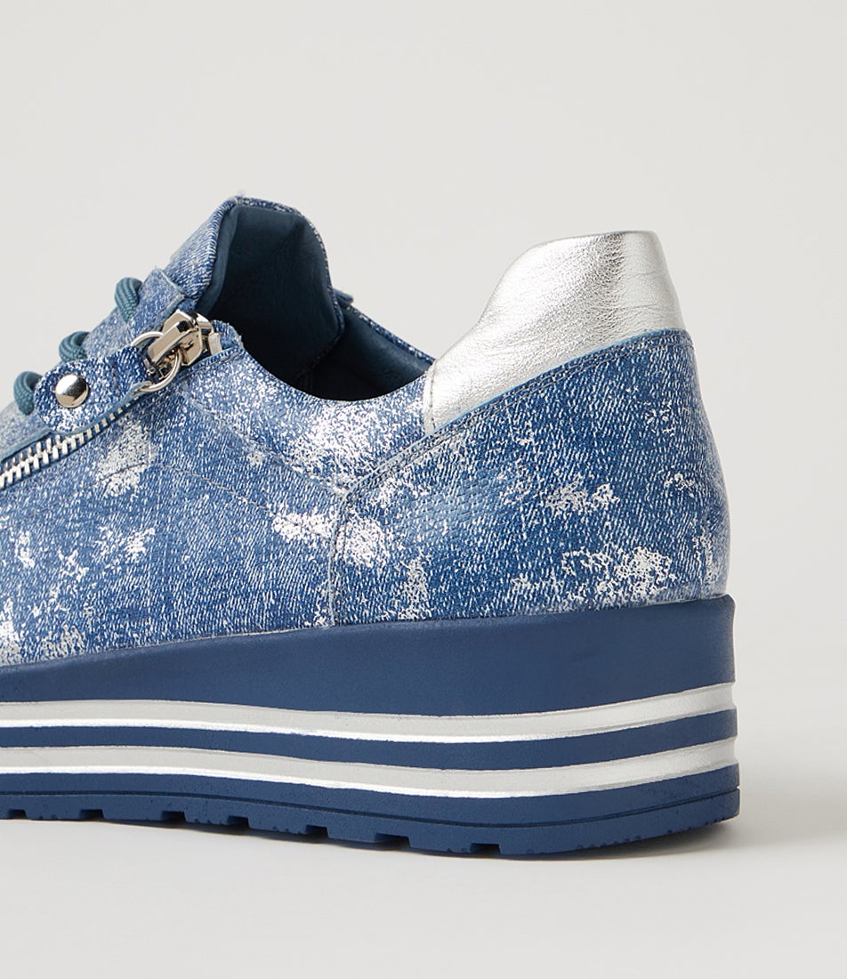 Vamra Xf Denim Lizard Silver Leather Sneakers