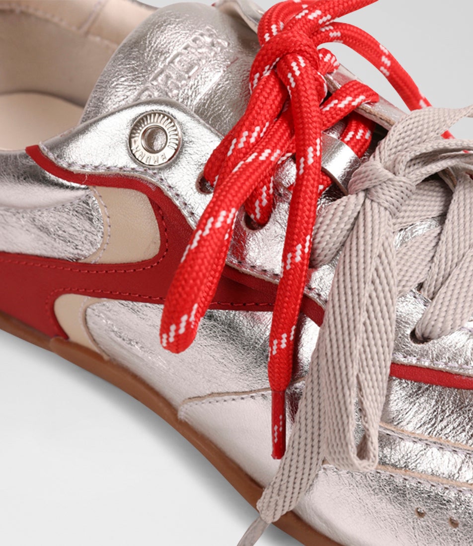 Myr Aa Silver Red Oatmeal Leather Lace Up Sneakers