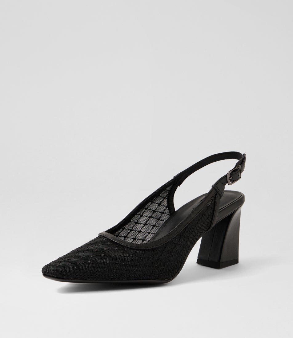 Kabob Black Leather Mesh Slingbacks