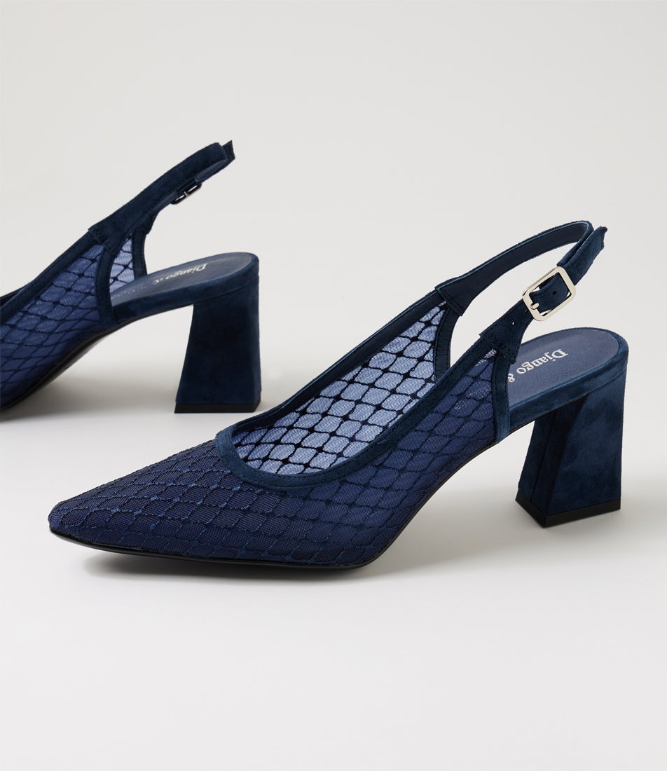 Kipps Navy Suede Mesh Slingbacks