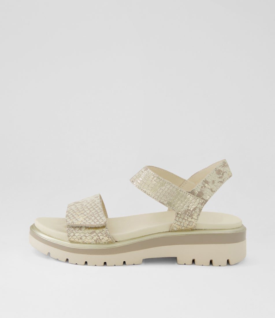 Nolinie Ivory Gold Snake Leather Sandals