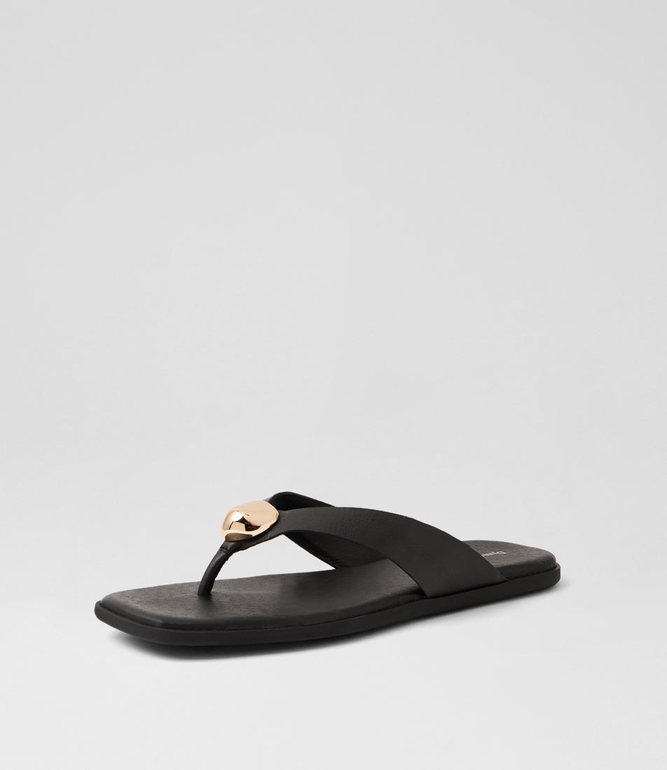 Nixie Black Gold Leather Thongs
