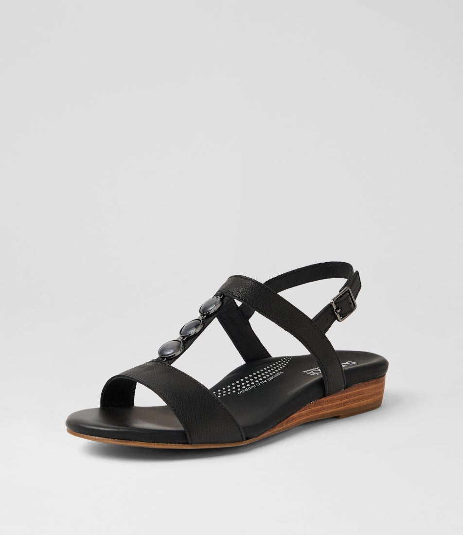 Japine Black Leather Sandals