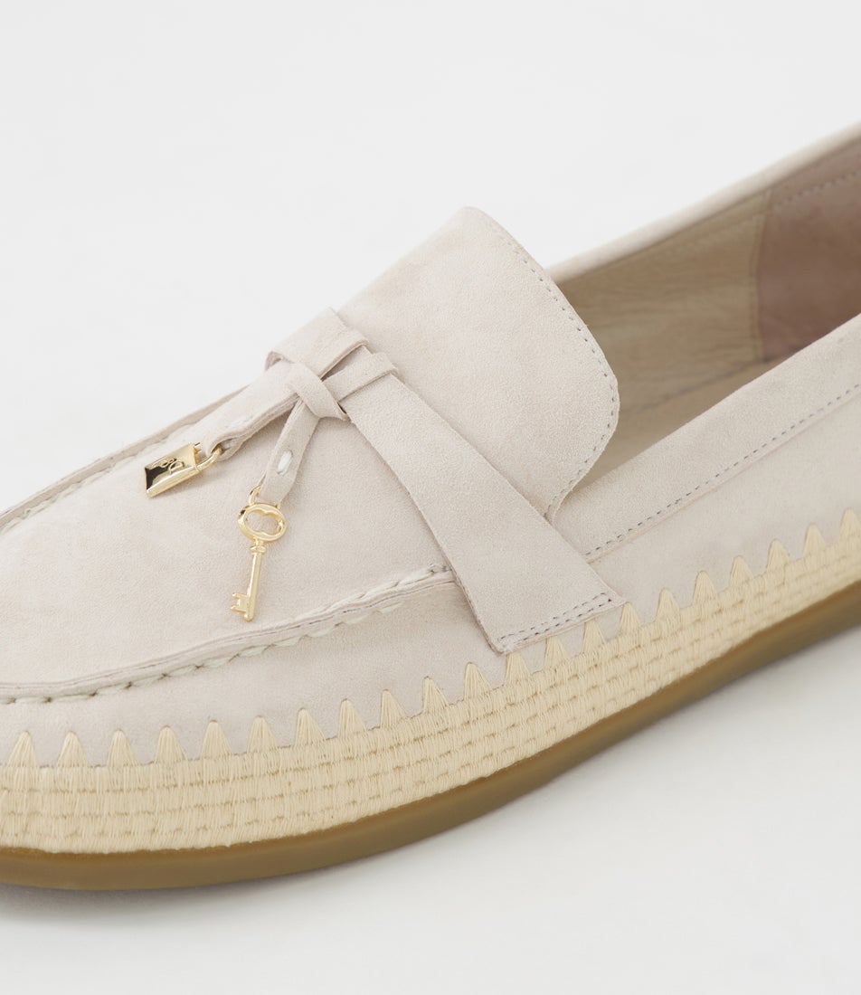Rustie Beige Natural Suede Loafers