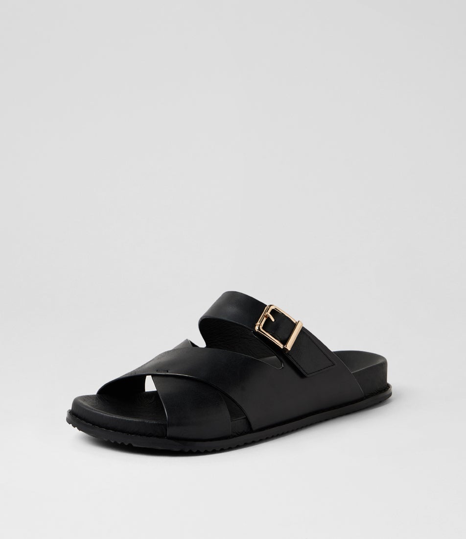 Hegle W Black Leather Sandals