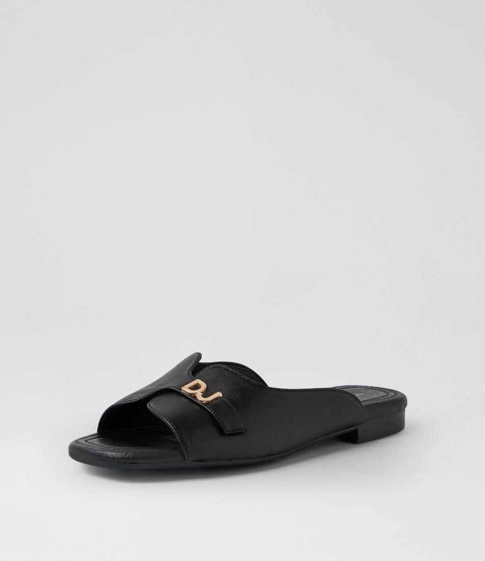 Gallia Black Leather Slides