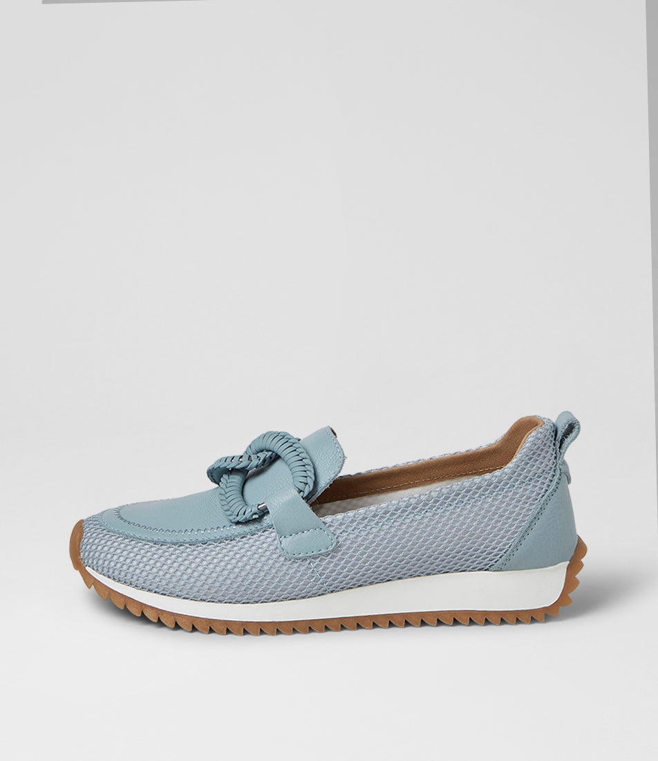 Darta Denim Mesh Leather Flat Shoes