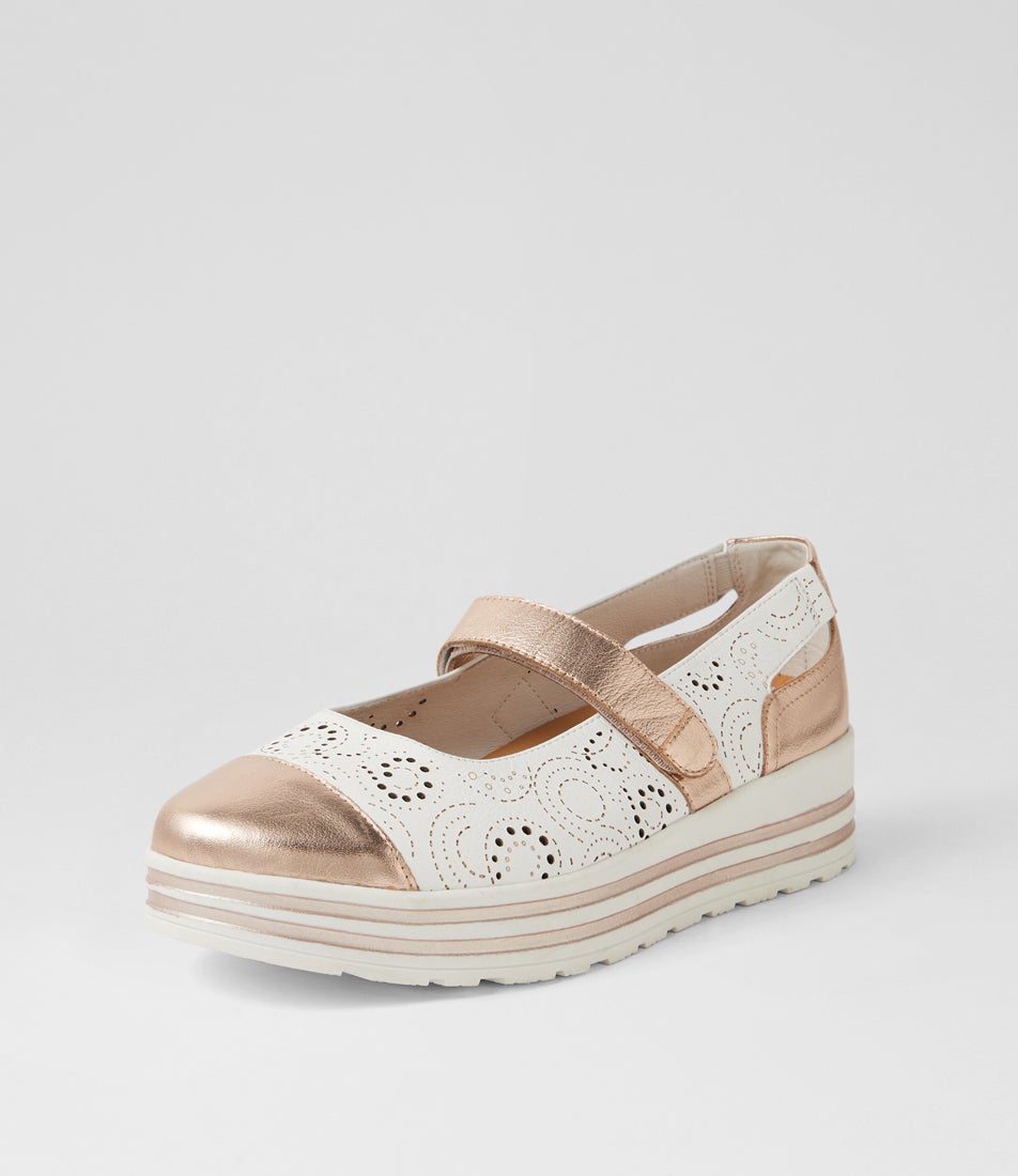 Volmar Xf Platinum Rose Gold White Leather Mary Janes