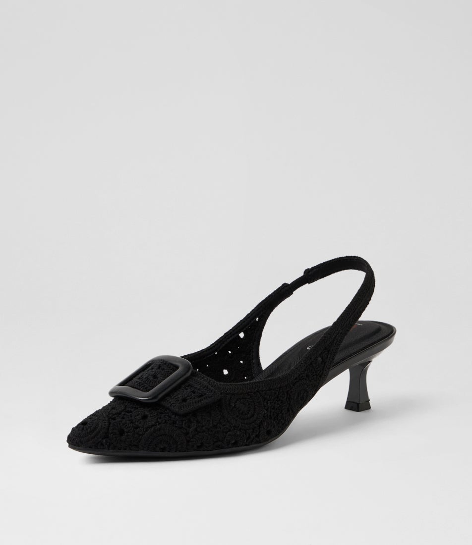 Christeen Black Fabric Slingback Pumps Christeen Black Fabric Slingback Pumps