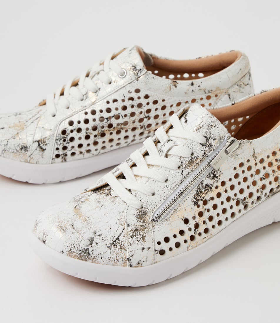 Shovo Xf White Black Croc Leather Sneakers