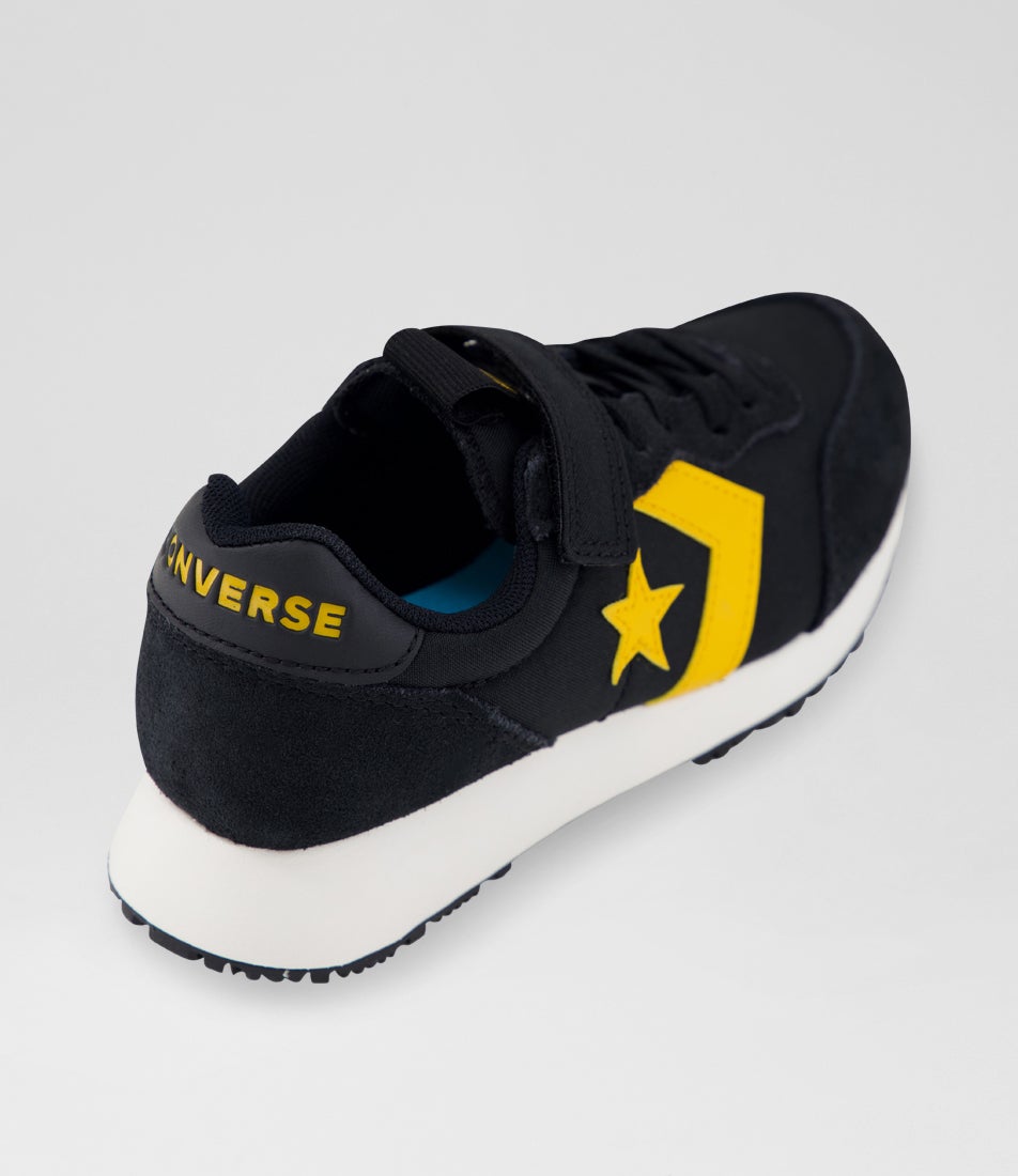 Omega Trainer Easy On Junior Black Gold Palm Fabric Sneakers