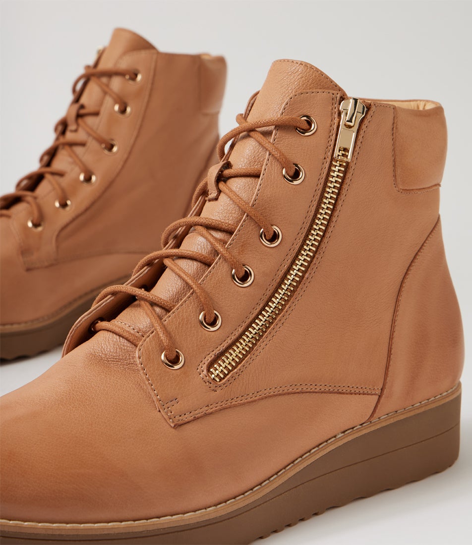 Ollege Dark Tan Light Choc Leather Ankle Boots