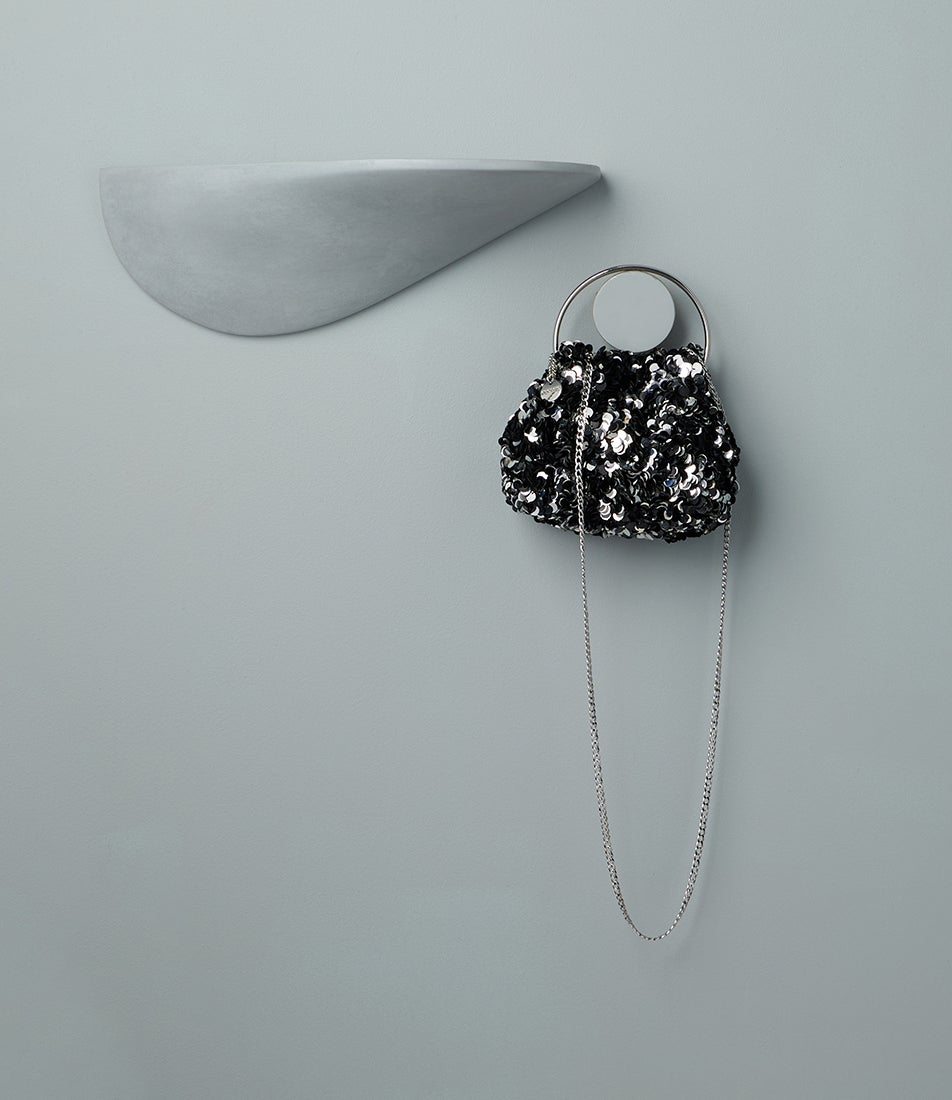 Sharma Sequin Black Fabric Clutch